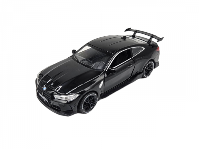 Masina metalica tip BMW M4, Usi mobile, Capota si portbagaj care se deschid, Sunete si lumini, Baterii incluse, Scara 1:32, Negru, 16cm, Replica [7]