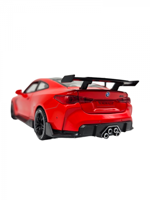 Masina metalica tip BMW M4, Usi mobile, Capota si portbagaj care se deschid, Sunete si lumini, Baterii incluse, Scara 1:32, Rosu, 16cm, Replica [10]
