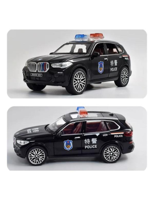 Masina Metalica tip BMW X5 Politie, Usile se deschid, Sunete, Lumini, Pull-back, 16cm, Negru [3]