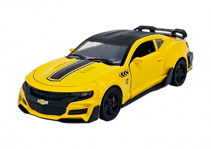 Masina metalica tip Chevrolet Camaro, Sunete realistice, Farurile si stopurile lumineaza, Usile, capota si portbagajul se deschid,, Galben, 16cm, Scara 1:32 [2]