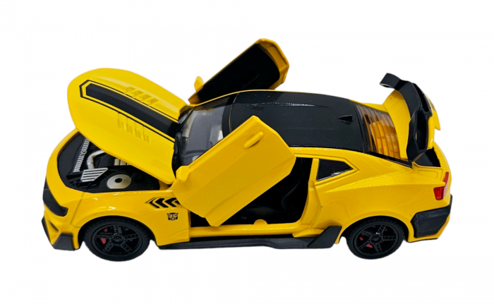 Masina metalica tip Chevrolet Camaro, Sunete realistice, Farurile si stopurile lumineaza, Usile, capota si portbagajul se deschid,, Galben, 16cm, Scara 1:32 [7]