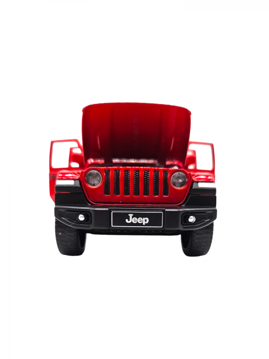 Masina metalica Jeep Rubicon, Sunete realistice, Farurile si stopurile lumineaza, Usile, capota si portbagajul se deschid, Baterii incluse, 15cm, Rosu, Scara 1:32, Replica [7]