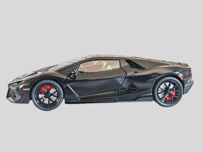 Masina metalica tip Lamborghini Revuelto, Sunete realistice, Farurile si stopurile lumineaza, Caxonul functioneaza, Usile, capota si portbagajul se deschid, Baterii incluse, 21cm, Negru, Scara 1:24 [6]