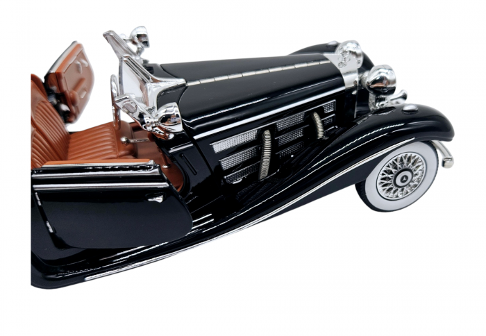 Masina metalica tip Mercedes-Benz 500K Special Roadster 1936, Sunete si lumini, Capota portbagajul si cele 2 usi se deschid, Baterii incluse, 22 cm, Negru, Scara 1:24 [14]