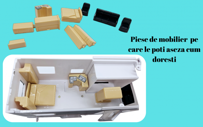 Autorulota din metal si plastic cu accesorii, usi care se deschid, sunete si lumini, marchiza, functie pull-back, 20cm, Alb [14]