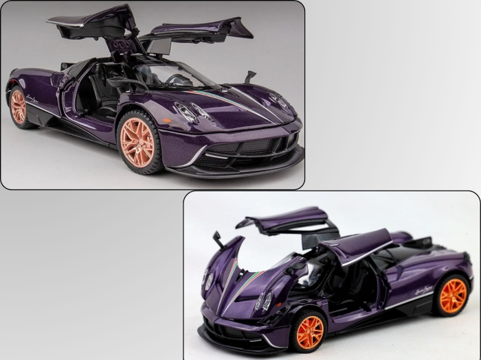 Masina metalica tip Pagany Huayra Hypercar, Sunete realistice, Farurile si stopurile lumineaza, Usile si capota se deschid, Claxonul functioneaza, Baterii incluse, 21cm, Scara 1:24 [6]