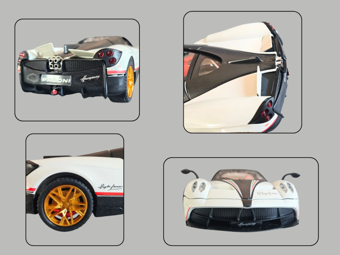 Masina metalica tip Pagany Huayra Hypercar, Sunete realistice, Farurile si stopurile lumineaza, Claxonul functioneaza, Usile si capota se deschid, Baterii incluse, 21cm, Alb, Scara 1:24 [5]