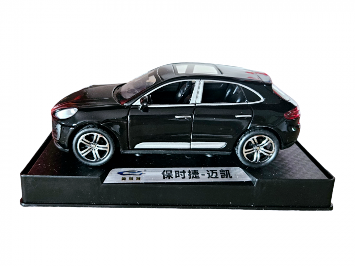 Masina metalica tip Porsche Macan, Sunete realistice, Farurile si stopurile lumineaza, Cele 4 usi, capota si portbagajul se deschid, Detalii realistice, Macheta metalica, 15cm, Negru, Scara 1:32 [5]