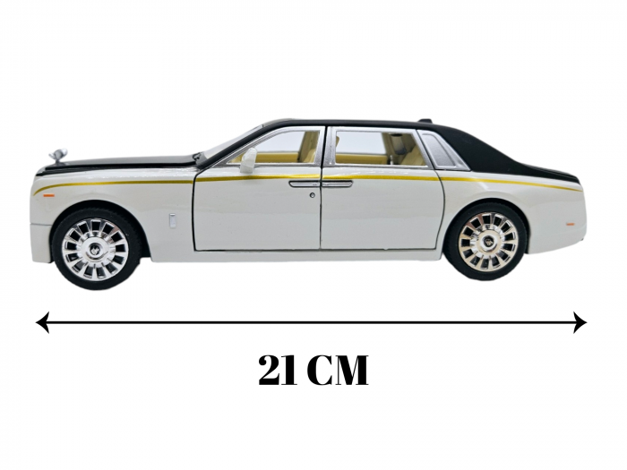 Masina metalica tip Rolls Royce Limuzina editie Gold, 3 sunete realistice, Farurile si stopurile lumineaza, Usi mobile, Baterii incluse, 21cm, Alb, Scara 1:24 [3]