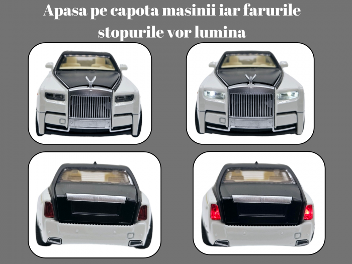 Masina metalica tip Rolls Royce Limuzina editie Gold, 3 sunete realistice, Farurile si stopurile lumineaza, Usi mobile, Baterii incluse, 21cm, Alb, Scara 1:24 [2]