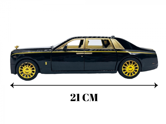 Masina metalica tip Rolls Royce Limuzina editie Gold, 3 sunete realistice, Farurile si stopurile lumineaza, Usi mobile, Baterii incluse, 21cm, Negru, Scara 1:24 [4]