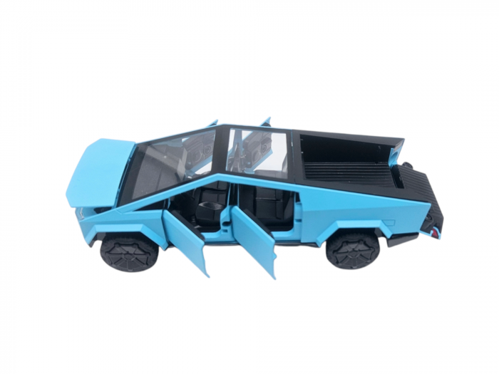 Masina metalica tip Tesla Cybertruck, 3 sunete realistice, Farurile si stopurile lumineaza, Usile, capota si portbagajul se deschid, baterii incluse, 16cm, Albastru [7]