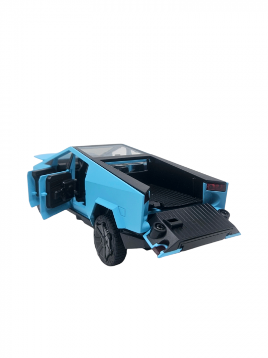 Masina metalica tip Tesla Cybertruck, 3 sunete realistice, Farurile si stopurile lumineaza, Usile, capota si portbagajul se deschid, baterii incluse, 16cm, Albastru [5]