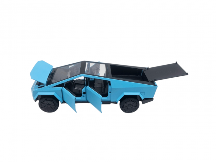 Masina metalica tip Tesla Cybertruck, 3 sunete realistice, Farurile si stopurile lumineaza, Usile, capota si portbagajul se deschid, baterii incluse, 16cm, Albastru [8]