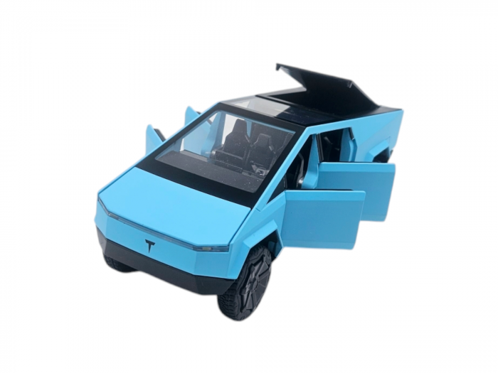 Masina metalica tip Tesla Cybertruck, 3 sunete realistice, Farurile si stopurile lumineaza, Usile, capota si portbagajul se deschid, baterii incluse, 16cm, Albastru [1]