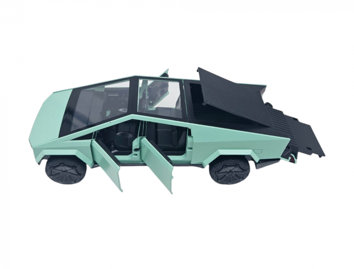 Masina Metalica tip Tesla Cybertruck, Sunete Realistice, Farurile si Stopurile lumineaza, Usile, capota si portbagajul se deschid, Baterii incluse, 18cm, Verde [6]
