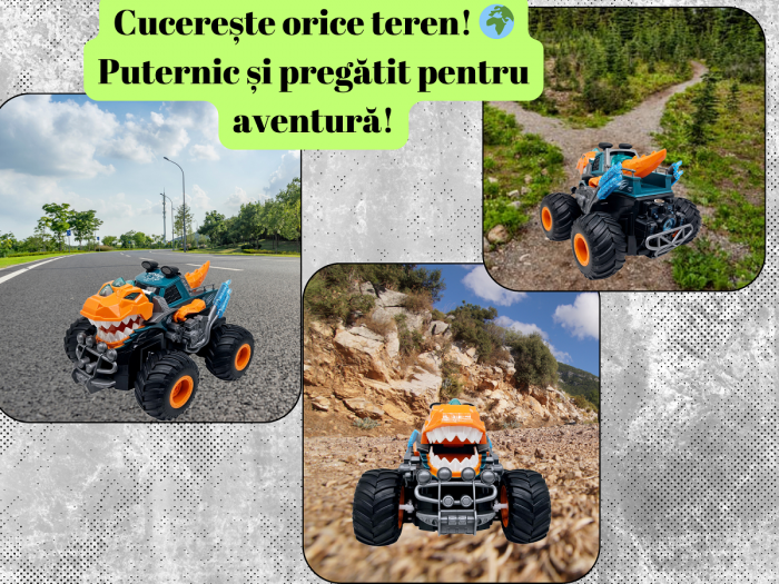 Masina Monster Truck Dinozaur, cu Telecomanda, Efecte Fum, Sunete si lumini, Miscari Sincronizate, Baterii Incluse, 26cm, Portocaliu, ERGINO® [5]