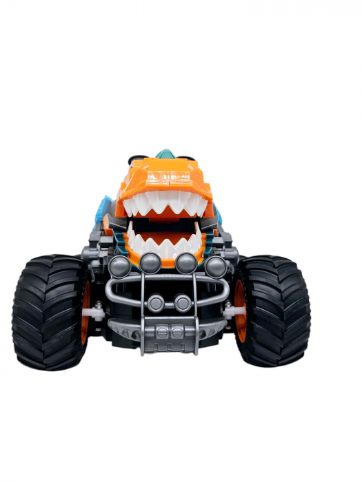 Masina Monster Truck Dinozaur, cu Telecomanda, Efecte Fum, Sunete si lumini, Miscari Sincronizate, Baterii Incluse, 26cm, Portocaliu, ERGINO® [12]
