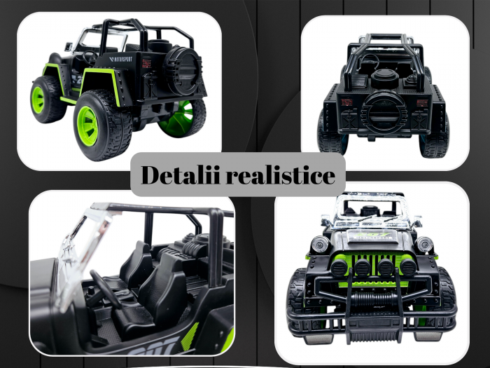 Masina OFF-Road cu telecomanda RC, Lumini faruri, 30 cm, Plastic rezistent, Baterii incluse, Negru/verde, ERGINO® [4]