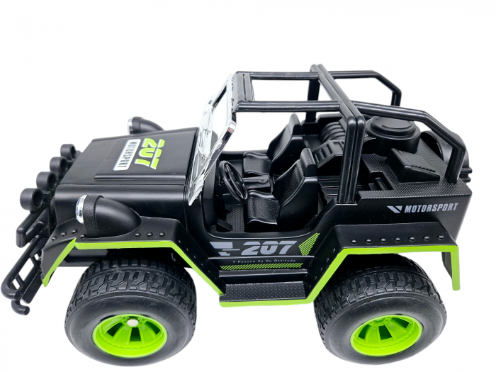 Masina OFF-Road cu telecomanda RC, Lumini faruri, 30 cm, Plastic rezistent, Baterii incluse, Negru/verde, ERGINO® [8]