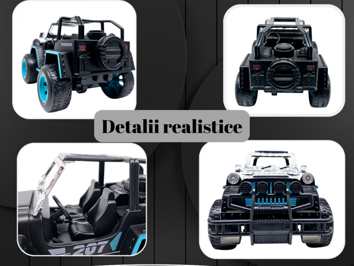 Masina OFF-Road cu telecomanda RC, Lumini faruri, 30 cm, Plastic rezistent, Baterii incluse, Negru/albastru, ERGINO® [3]
