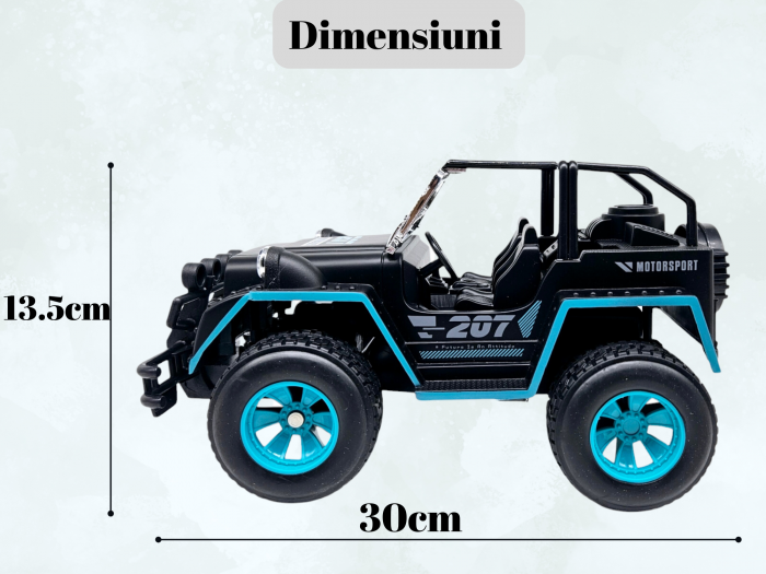 Masina OFF-Road cu telecomanda RC, Lumini faruri, 30 cm, Plastic rezistent, Baterii incluse, Negru/albastru, ERGINO® [5]