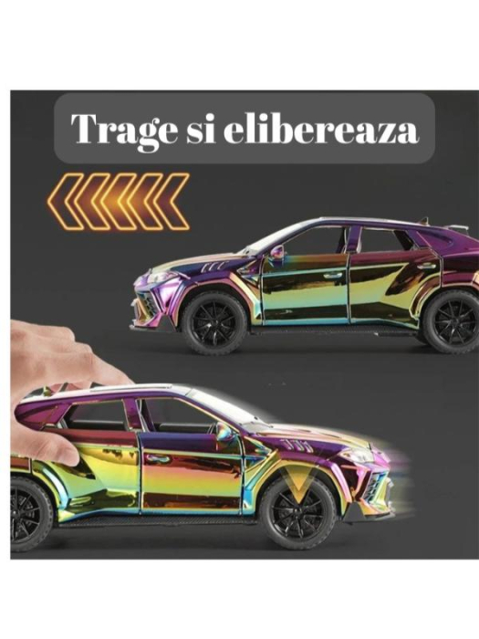 Masinuta Metal tip Lamborghini Urus Metalizat, Usile, capota si portbagajul se deschid, Sunete, Lumini, Pull-Back, Cameleon, 16cm [4]