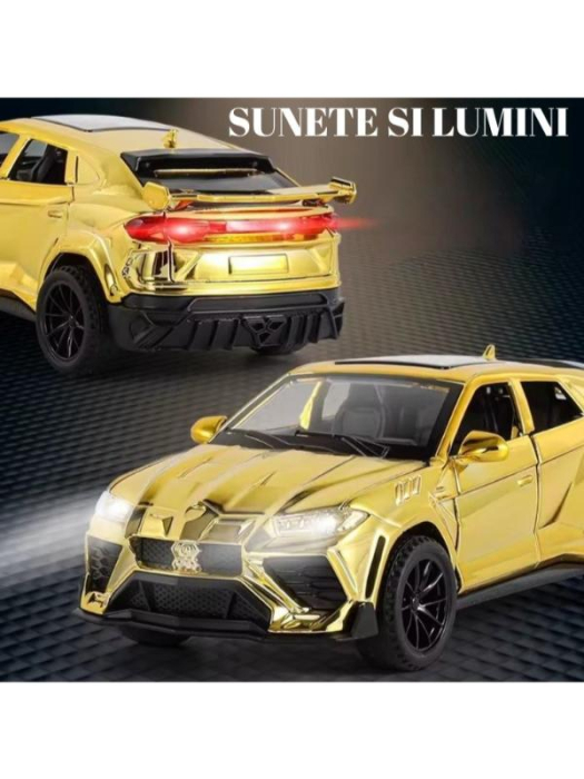 Masinuta Metal tip Lamborghini Urus Metalizat, Usile, capota si portbagajul se deschid, Sunete, Lumini, Pull-Back, Auriu, 16cm [3]
