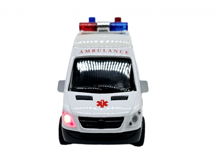 Masinuta metalica duba tip Mercedes Ambulanta, Se deschid usile, Sunete si lumini, Baterii incluse, 12cm [2]