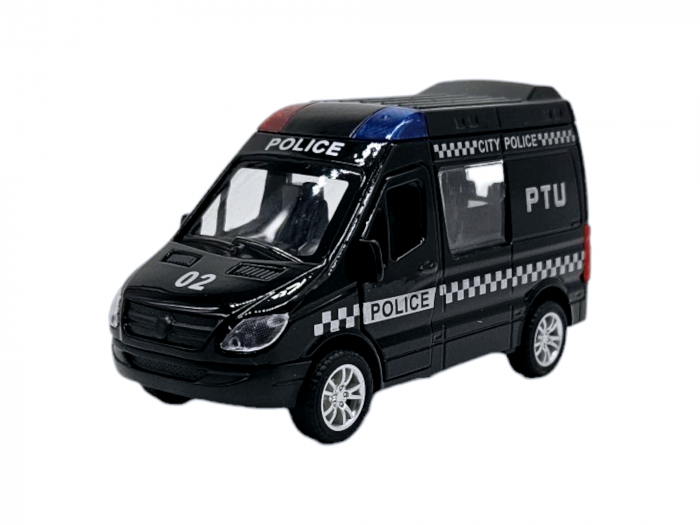 Masinuta metalica duba tip Mercedes Politie, Se deschid usile, Sunete si lumini, Baterii incluse, 12cm [4]