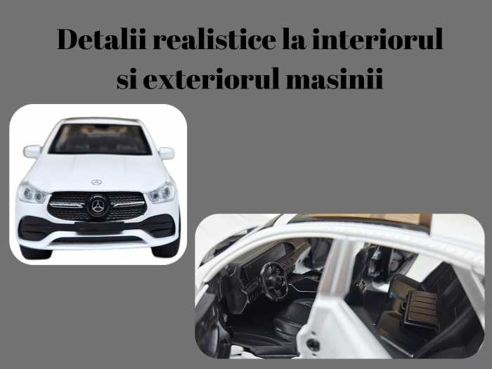 Masinuta metalica Mercedes GLE Coupe, Sunete realistice, Farurile si stopurile lumineaza, Usile, capota si portbagajul se deschid, Baterii incluse, 16cm, Alb, Scara 1:32, Replica [2]