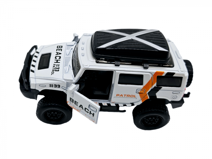 Masinuta metalica off-road, Jeep tip Patrol, sunete si lumini, usi mobile, scara 1:32, Alb, 11cm [6]