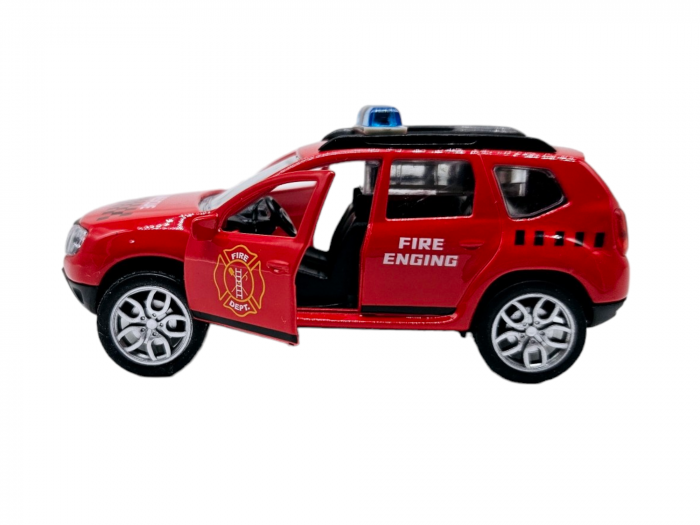 Masinuta metalica Pompieri Dacia Duster,Se deschid usile, Sunete si lumini, 11cm, Replica [6]