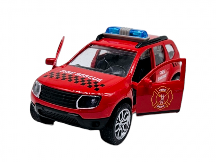 Masinuta metalica Pompieri Dacia Duster,Se deschid usile, Sunete si lumini, 11cm, Replica [1]