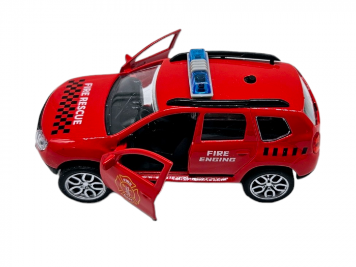 Masinuta metalica Pompieri Dacia Duster,Se deschid usile, Sunete si lumini, 11cm, Replica [5]