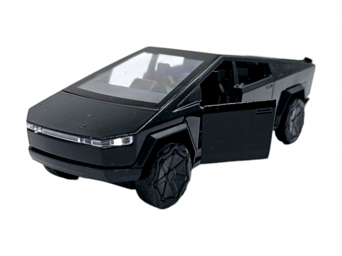 Masinuta metalica Tesla Cybertruck, Sunete realistice, Usile se deschid, Farurile lumineaza, Baterii incluse, Negru, 13cm, Replica [1]