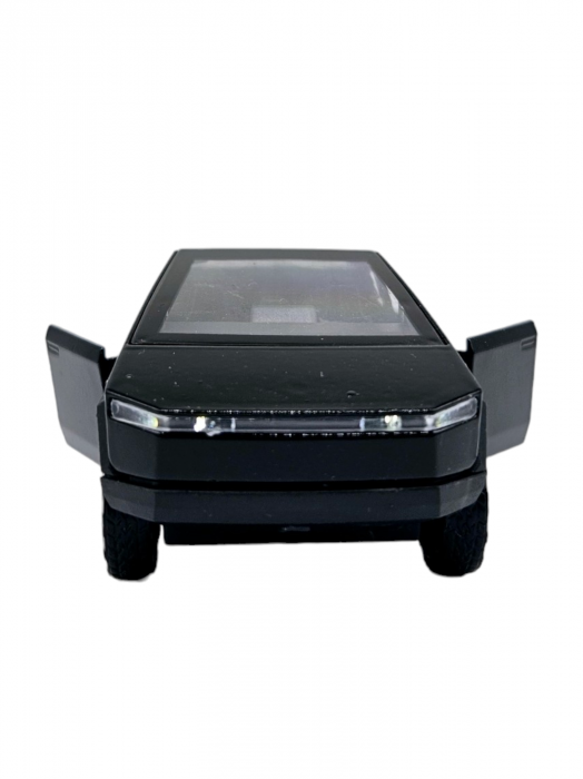 Masinuta metalica Tesla Cybertruck, Sunete realistice, Usile se deschid, Farurile lumineaza, Baterii incluse, Negru, 13cm, Replica [2]