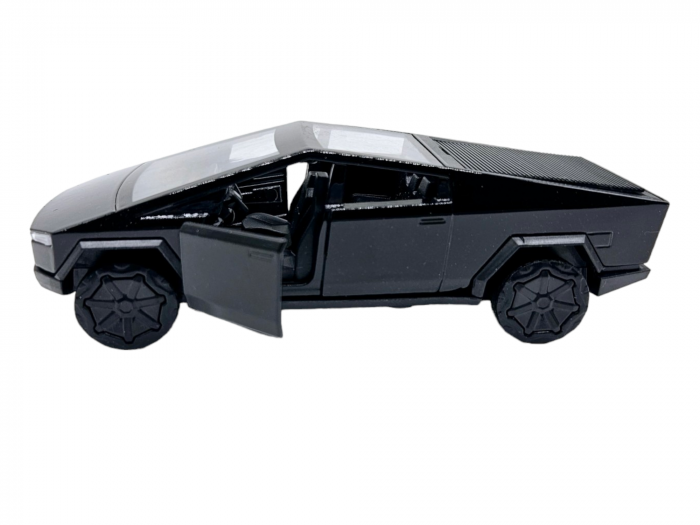 Masinuta metalica Tesla Cybertruck, Sunete realistice, Usile se deschid, Farurile lumineaza, Baterii incluse, Negru, 13cm, Replica [4]