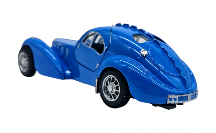 Masinuta metalica tip Bugatti Atlantic, Sunete realistice, Usile se deschid, Farurile lumineaza, Baterii incluse, Albastru, 17cm, Scara 1:28 [2]