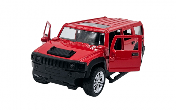Masinuta metalica tip Hummer, Sunete realistice, Usile se deschid, Farurile lumineaza, Baterii incluse, Rosu, 13cm [7]