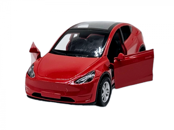 Masinuta metalica, tip Tesla, Sunete si lumini, usile se deschid, scara 1:32, Rosu, 11cm [1]
