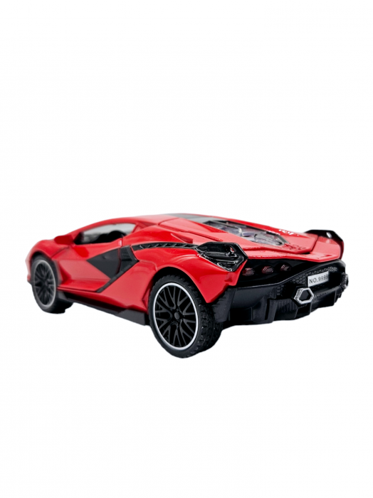 Masinuta metalica tip Lamborghini SIAN, Sunete realistice, Usile se deschid, Farurile lumineaza, Baterii incluse, Rosu, 15cm [5]