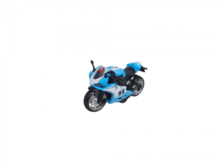 Motocicleta din metal, Sunete si lumini, Functie pull-back, Albastru, 17cm, Ergino [7]