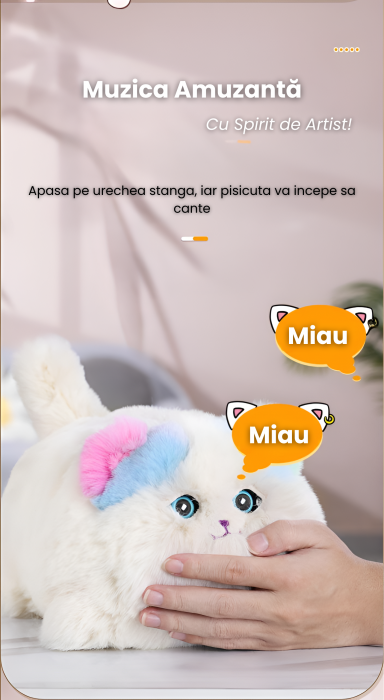 Pisica Interactiva din Plus, Efecte de miscare a cozii si clipirea ochilor, 2 cantece, Toarce cand este mangaiata, Material moale si pufos, Cultiva afectiunea si empatia, ERGINO®Baterii incluse, 29cm [2]