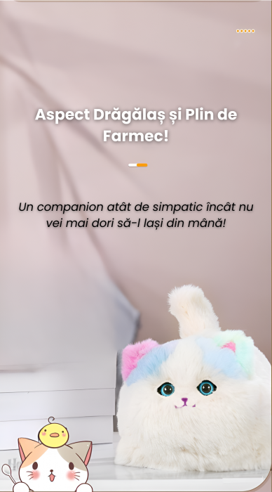 Pisica Interactiva din Plus, Efecte de miscare a cozii si clipirea ochilor, 2 cantece, Toarce cand este mangaiata, Material moale si pufos, Cultiva afectiunea si empatia, ERGINO®Baterii incluse, 29cm [7]