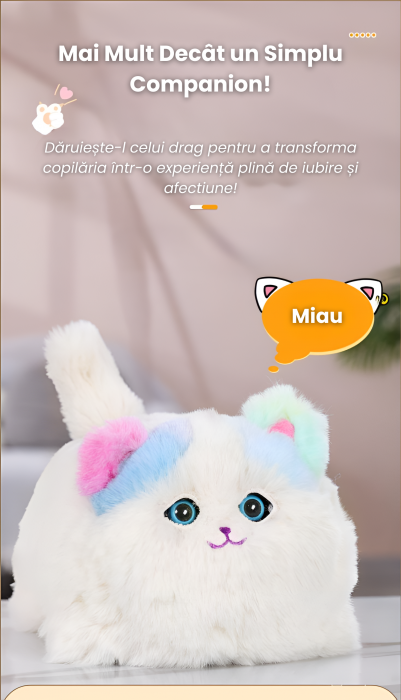 Pisica Interactiva din Plus, Efecte de miscare a cozii si clipirea ochilor, 2 cantece, Toarce cand este mangaiata, Material moale si pufos, Cultiva afectiunea si empatia, ERGINO®Baterii incluse, 29cm [4]