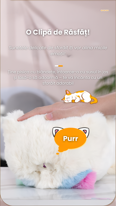 Pisica Interactiva din Plus, Efecte de miscare a cozii si clipirea ochilor, 2 cantece, Toarce cand este mangaiata, Material moale si pufos, Cultiva afectiunea si empatia, ERGINO®Baterii incluse, 29cm [13]