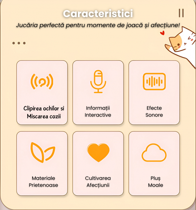 Pisica Interactiva din Plus, Efecte de miscare a cozii si clipirea ochilor, 2 cantece, Toarce cand este mangaiata, Material moale si pufos, Cultiva afectiunea si empatia, ERGINO®, 29cm, Alb/gri [3]