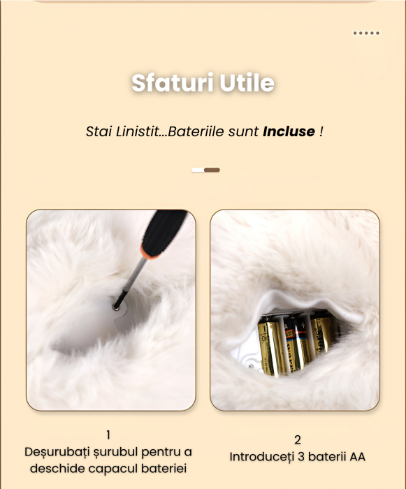 Pisica Interactiva din Plus, Efecte de miscare a cozii si clipirea ochilor, 2 cantece, Toarce cand este mangaiata, Material moale si pufos, Cultiva afectiunea si empatia, ERGINO®Baterii incluse, 29cm [10]