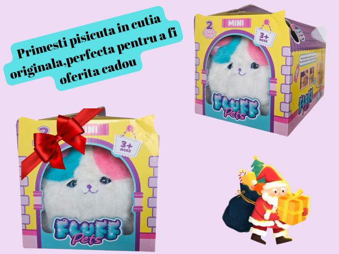 Pisica Interactiva din Plus, Efecte de miscare a cozii si clipirea ochilor, 2 cantece, Toarce cand este mangaiata, Material moale si pufos, Cultiva afectiunea si empatia, ERGINO®Baterii incluse, 29cm [12]